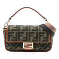 Second hand Fendi Zucca Medium Canvas Baguette Handbag Green - Tabita Bags