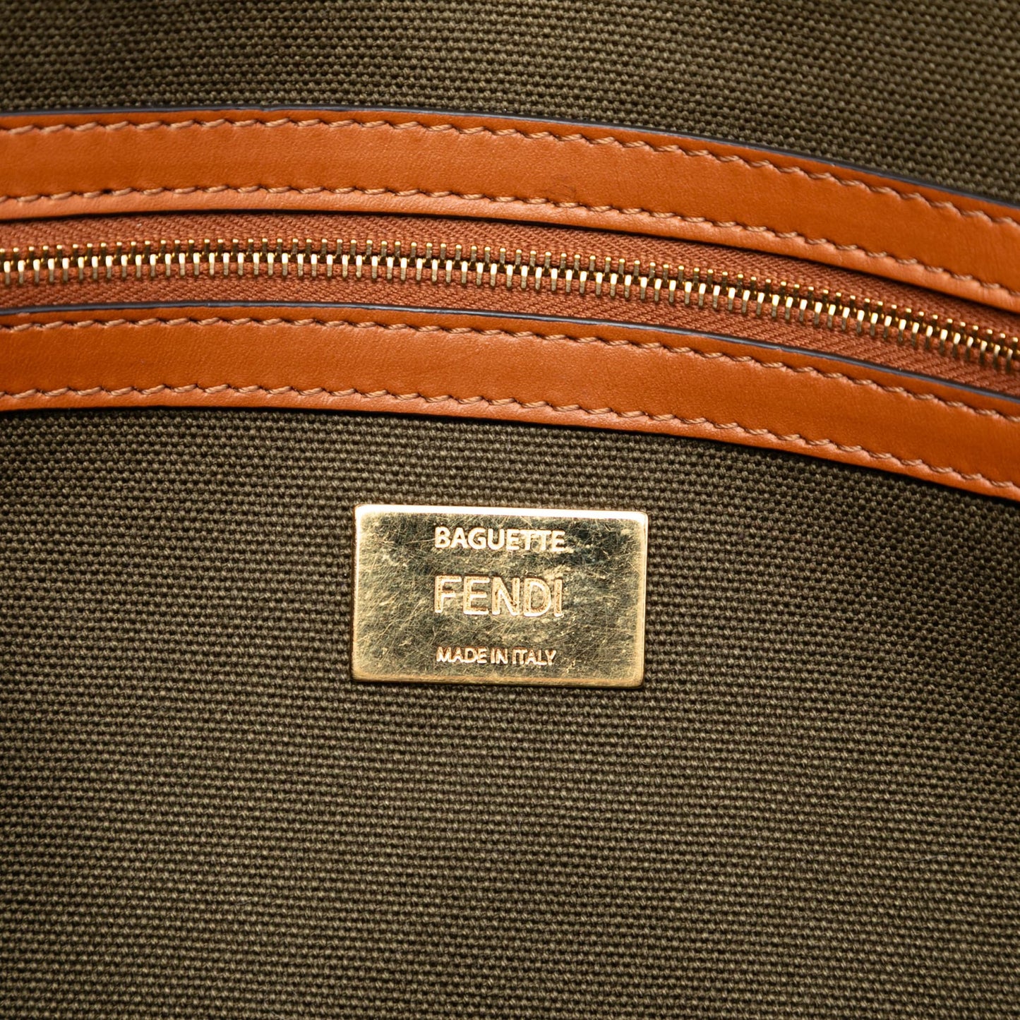 Second hand Fendi Zucca Medium Canvas Baguette Handbag Green - Tabita Bags