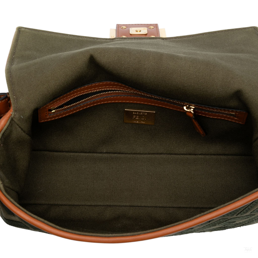 Second hand Fendi Zucca Medium Canvas Baguette Handbag Green - Tabita Bags