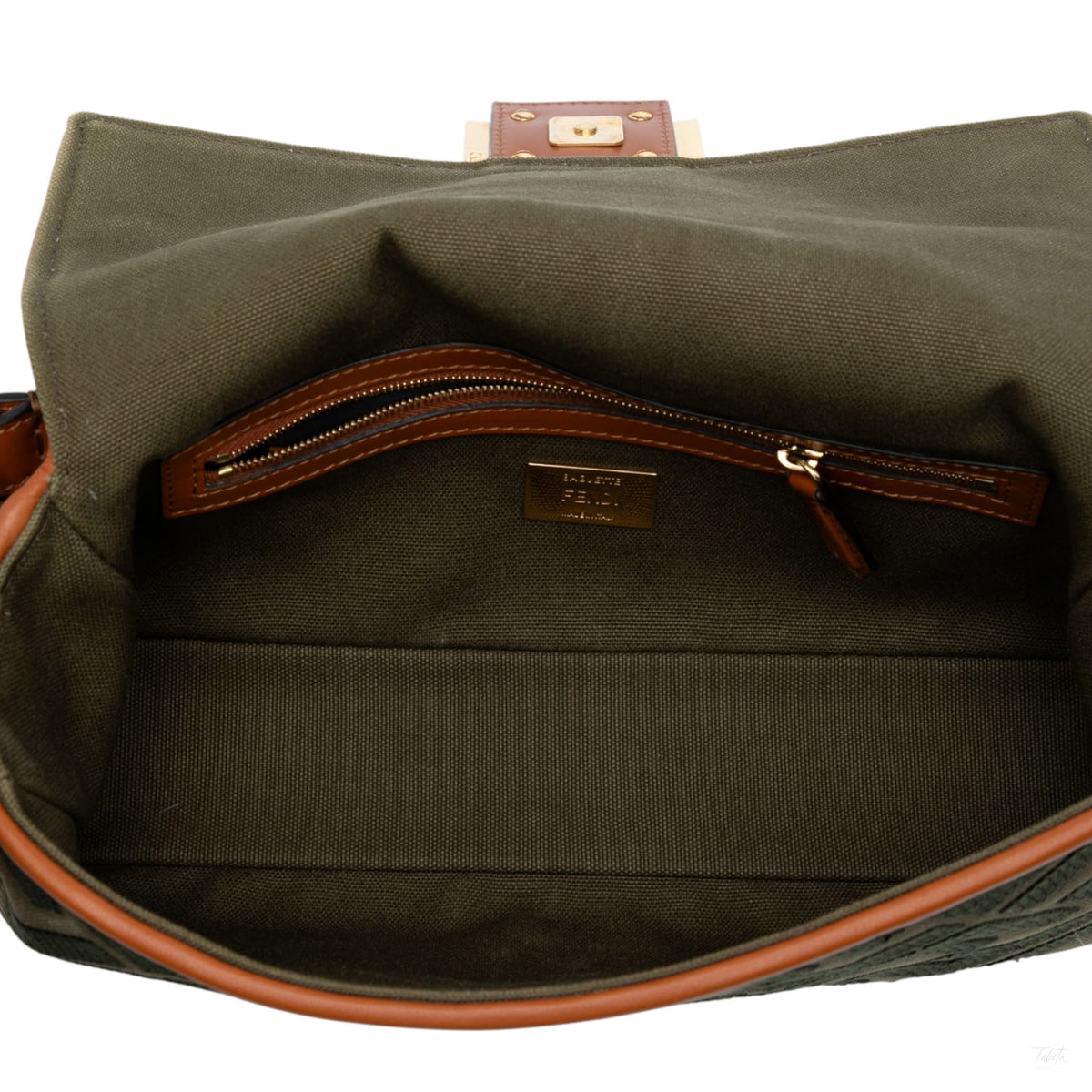 Second hand Fendi Zucca Medium Canvas Baguette Handbag Green - Tabita Bags