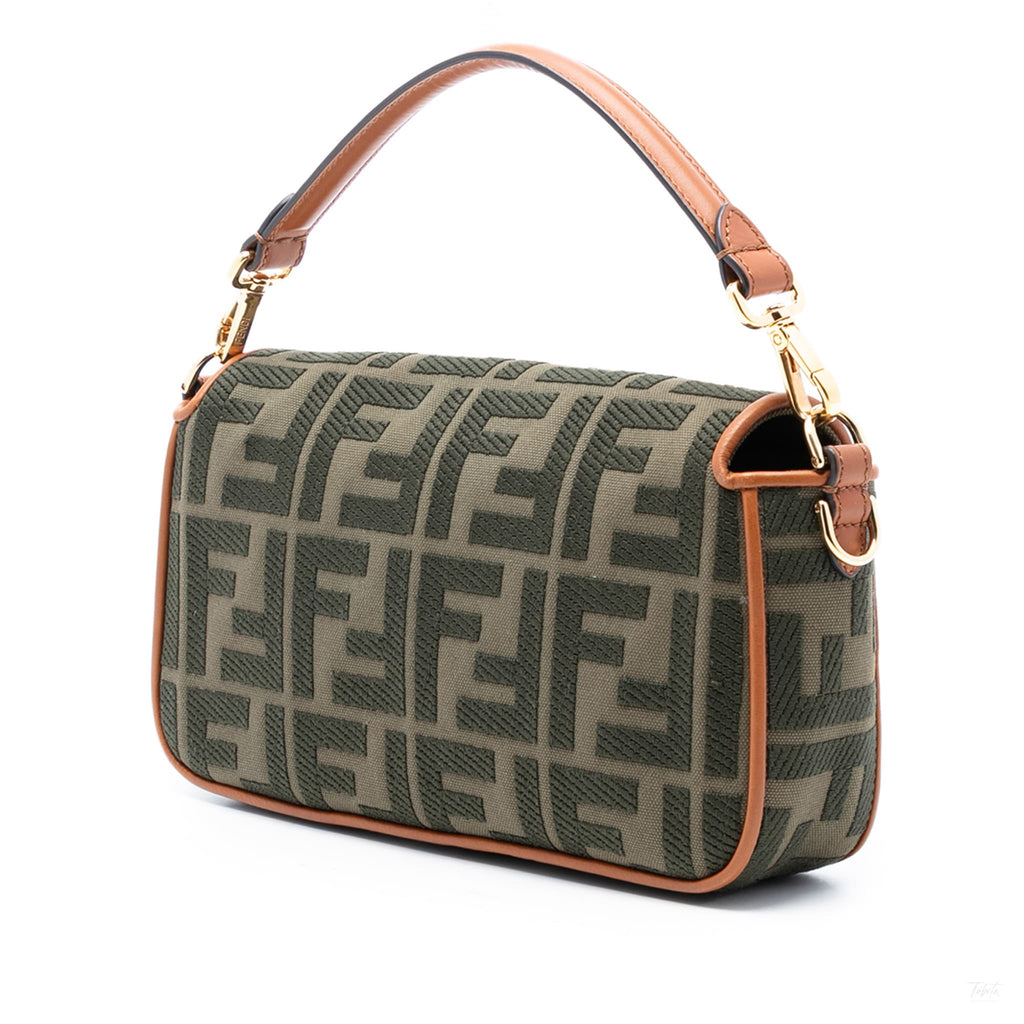 Second hand Fendi Zucca Medium Canvas Baguette Handbag Green - Tabita Bags