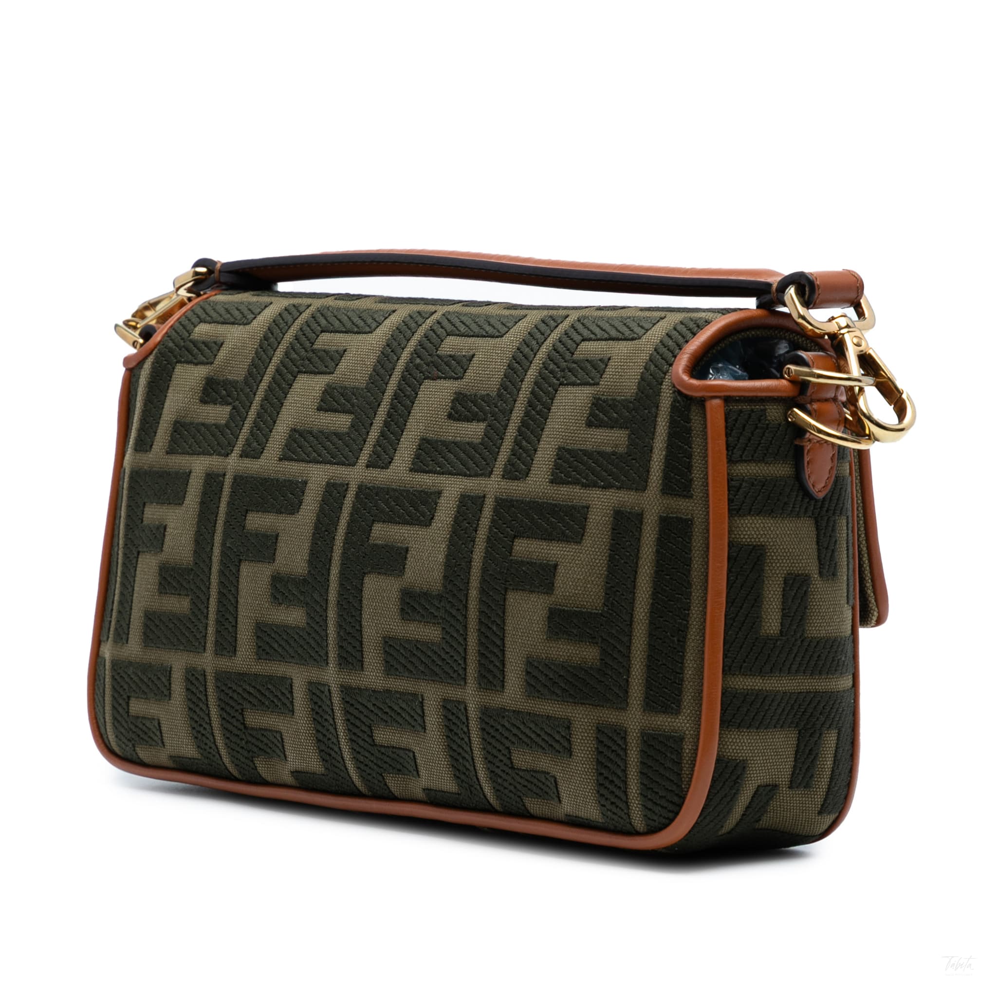Fendi Zucca Medium Canvas Baguette Handbag Green - Tabita Bags