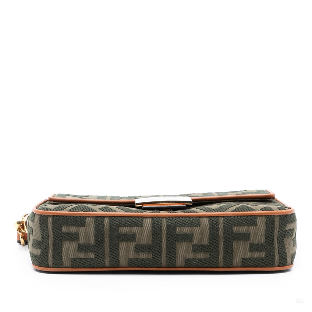 Second hand Fendi Zucca Medium Canvas Baguette Handbag Green - Tabita Bags