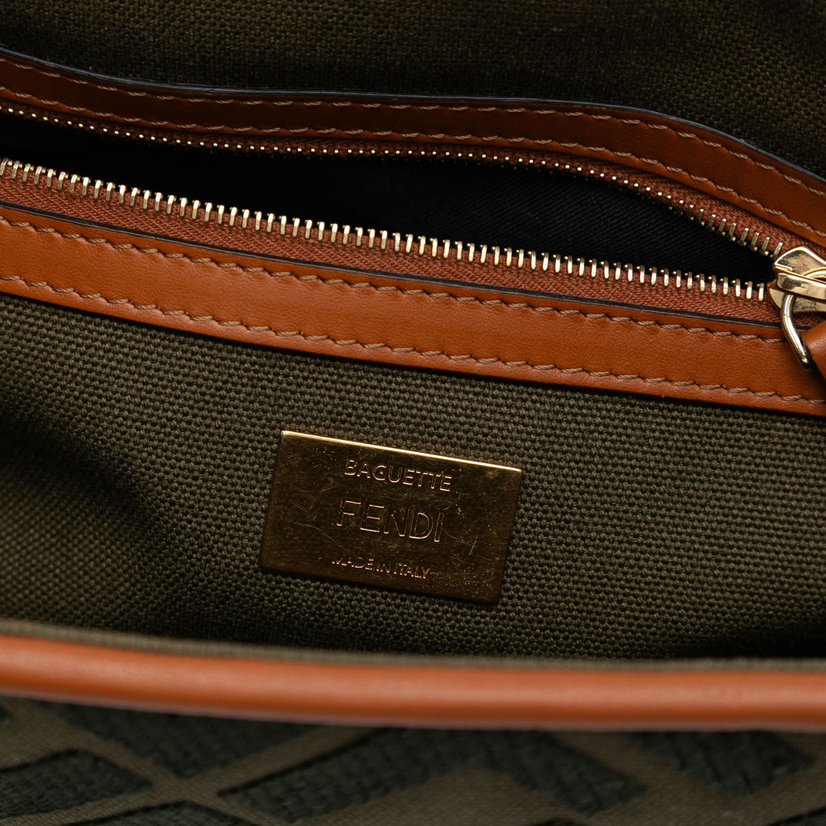 Second hand Fendi Zucca Medium Canvas Baguette Handbag Green - Tabita Bags
