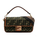 Second hand Fendi Zucca Medium Canvas Baguette Handbag Green - Tabita Bags