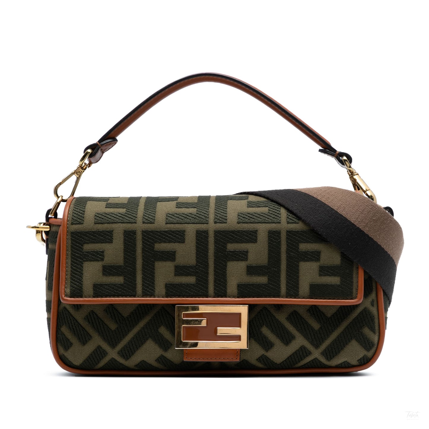 Second hand Fendi Zucca Medium Canvas Baguette Handbag Green - Tabita Bags