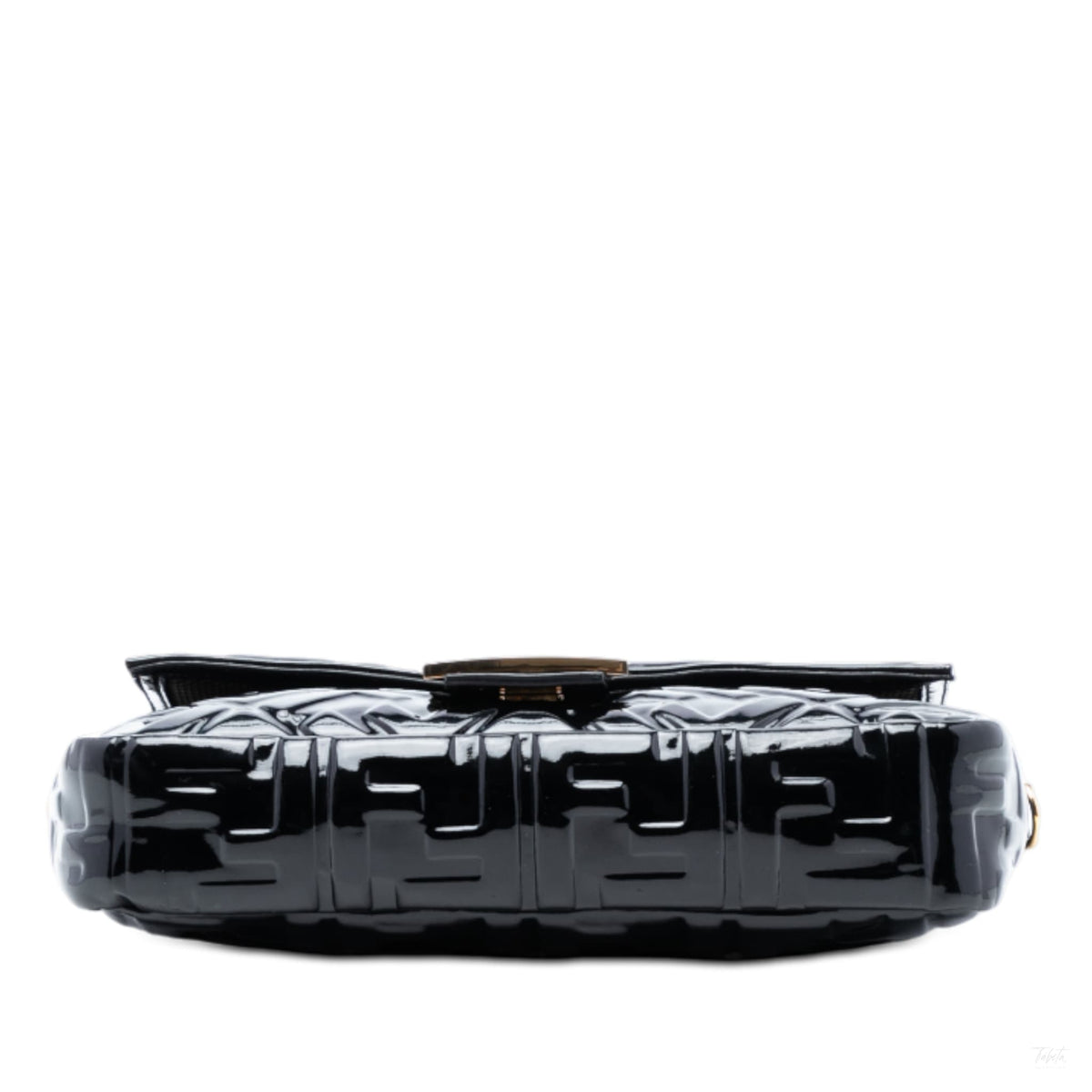 Second hand Fendi Zucca Medium Embossed Patent Leather Baguette Shoulder Bag Black - Tabita Bags