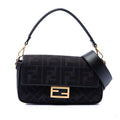 Second hand Fendi Zucca Medium Embroidered Canvas Baguette Shoulder Bag Black - Tabita Bags