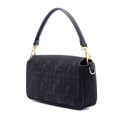 Second hand Fendi Zucca Medium Embroidered Canvas Baguette Shoulder Bag Black - Tabita Bags
