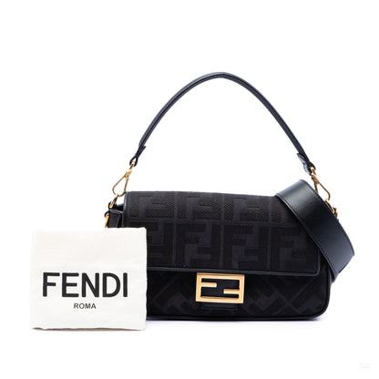 Second hand Fendi Zucca Medium Embroidered Canvas Baguette Shoulder Bag Black - Tabita Bags