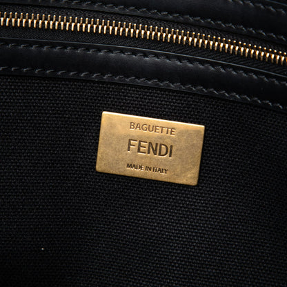 Second hand Fendi Zucca Medium Embroidered Canvas Baguette Shoulder Bag Black - Tabita Bags