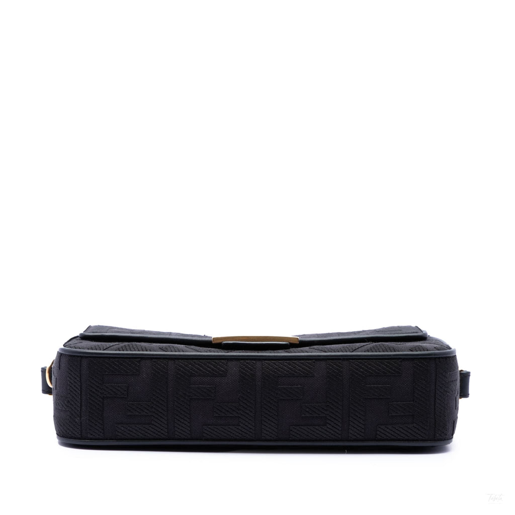 Second hand Fendi Zucca Medium Embroidered Canvas Baguette Shoulder Bag Black - Tabita Bags