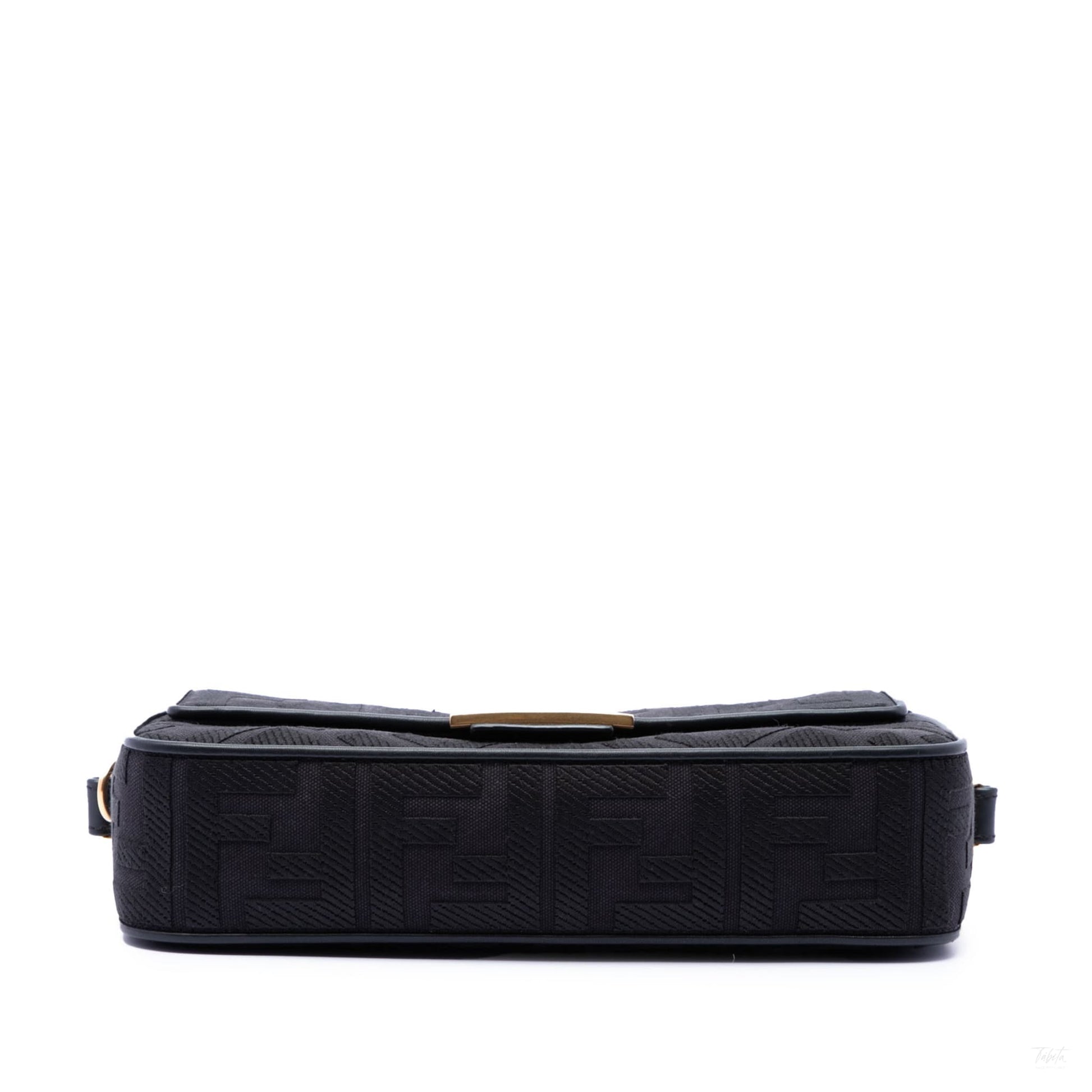 Second hand Fendi Zucca Medium Embroidered Canvas Baguette Shoulder Bag Black - Tabita Bags