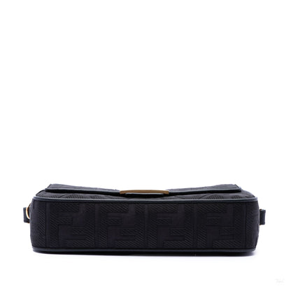 Second hand Fendi Zucca Medium Embroidered Canvas Baguette Shoulder Bag Black - Tabita Bags