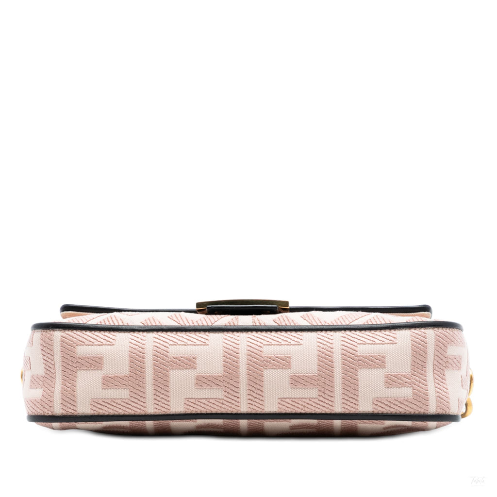 Second hand Fendi Zucca Medium Embroidered Canvas Baguette Shoulder Bag Pink - Tabita Bags