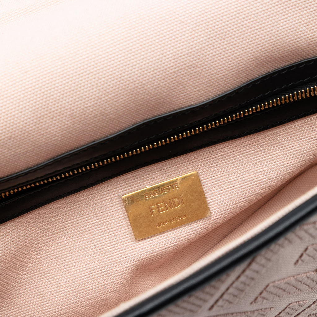 Second hand Fendi Zucca Medium Embroidered Canvas Baguette Shoulder Bag Pink - Tabita Bags