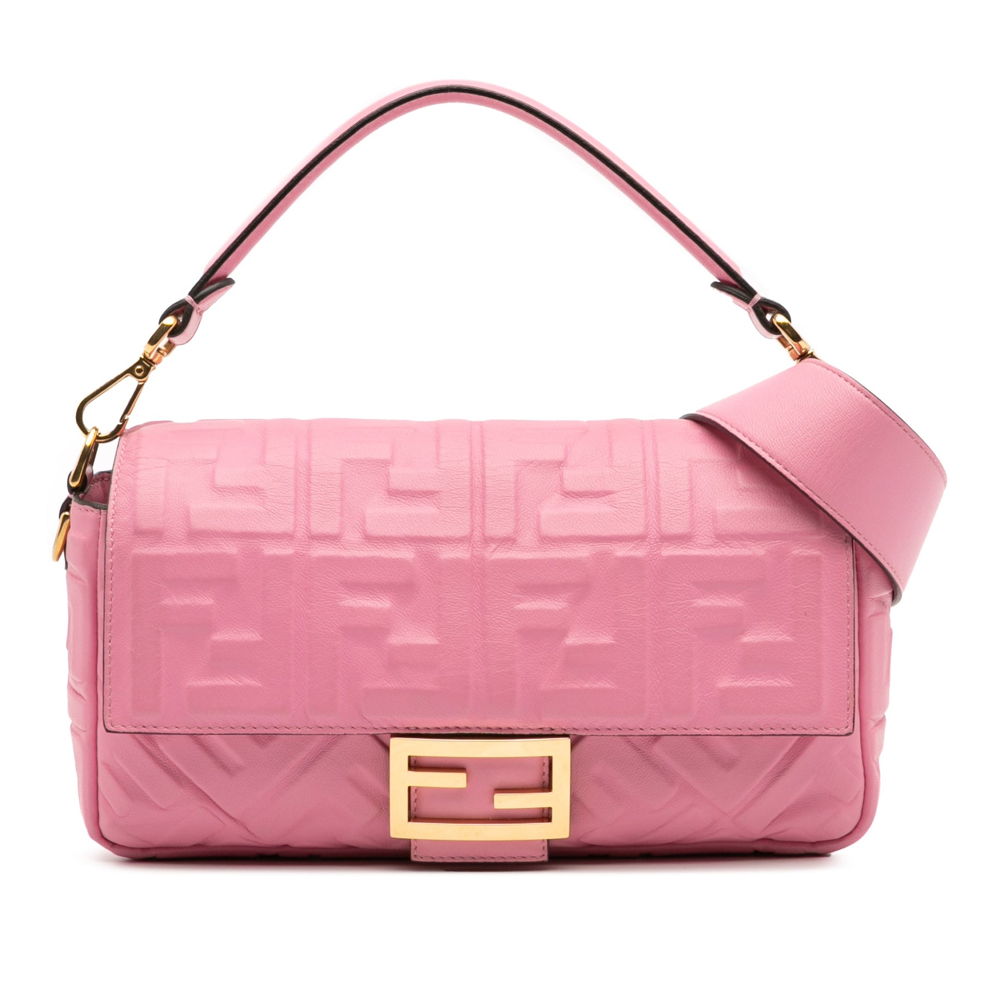 Second hand Fendi Zucca Medium Leather Shoulder Bag Pink - Tabita Bags