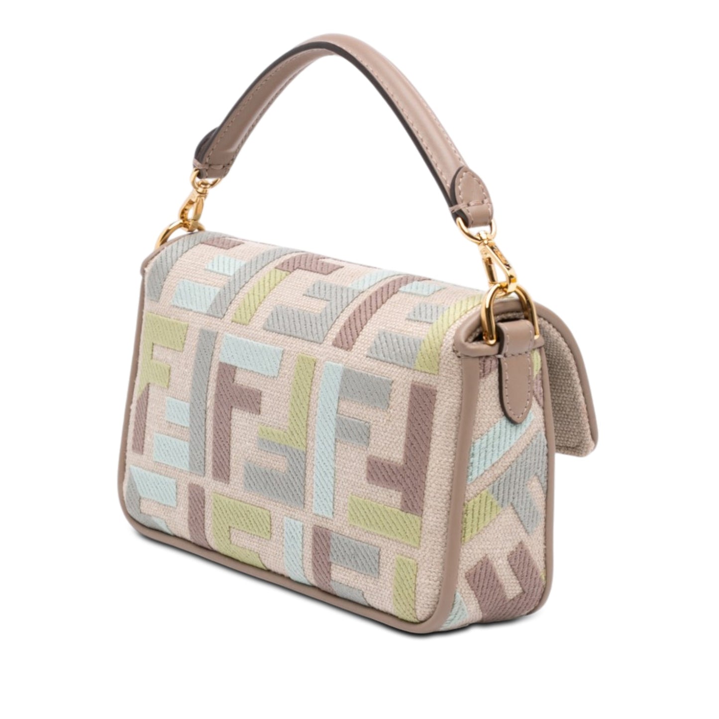 Second hand Fendi Zucca Mini Embroidered Canvas Baguette Shoulder Bag Beige - Tabita Bags