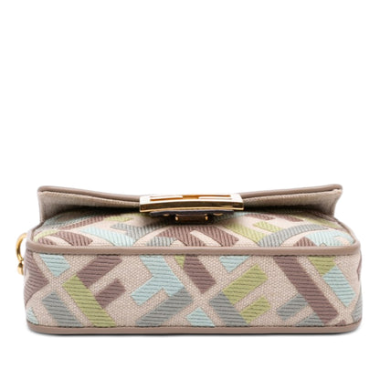 Second hand Fendi Zucca Mini Embroidered Canvas Baguette Shoulder Bag Beige - Tabita Bags