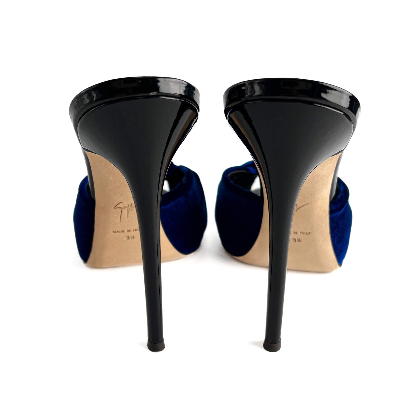 Second hand Giuseppe Zanotti Colline Sabot 110 Velvet High Heel Mule 39 Blue - Tabita Bags