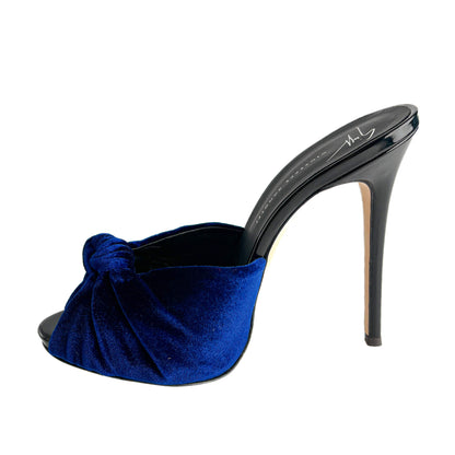Second hand Giuseppe Zanotti Colline Sabot 110 Velvet High Heel Mule 39 Blue - Tabita Bags