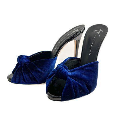 Second hand Giuseppe Zanotti Colline Sabot 110 Velvet High Heel Mule 39 Blue - Tabita Bags
