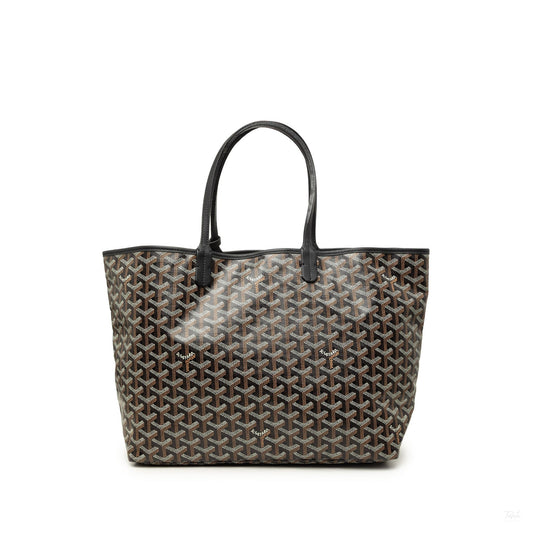Second hand Goyard Saint Louis PM Goyardine Canvas Tote Shoulder Bag Black - Tabita Bags