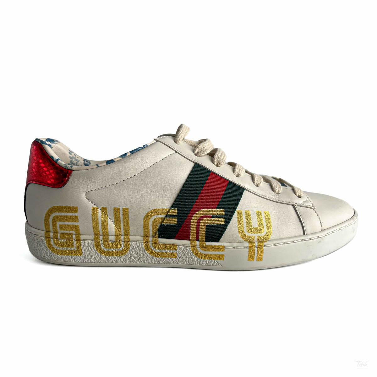 Second hand Gucci Ace Maxi logo Leather Striped Sneakers 37.5 White - Tabita Bags