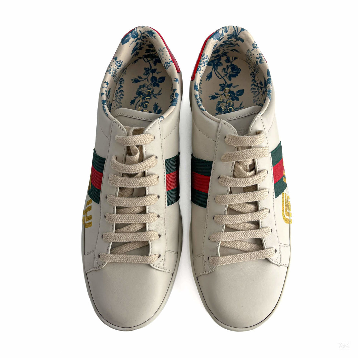 Second hand Gucci Ace Maxi logo Leather Striped Sneakers 37.5 White - Tabita Bags