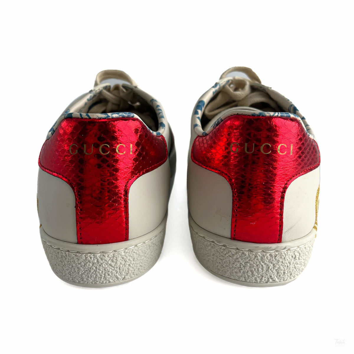 Second hand Gucci Ace Maxi logo Leather Striped Sneakers 37.5 White - Tabita Bags