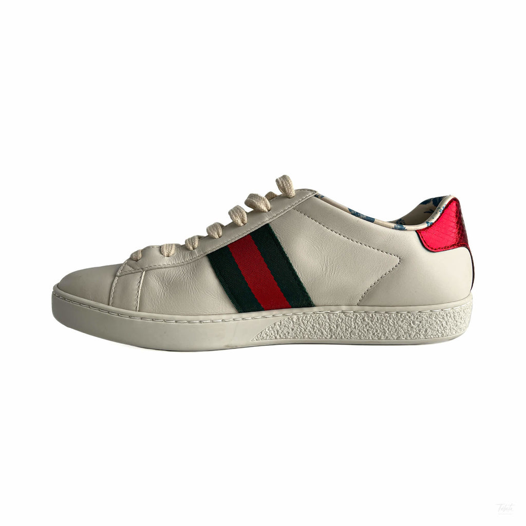 Second hand Gucci Ace Maxi logo Leather Striped Sneakers 37.5 White - Tabita Bags