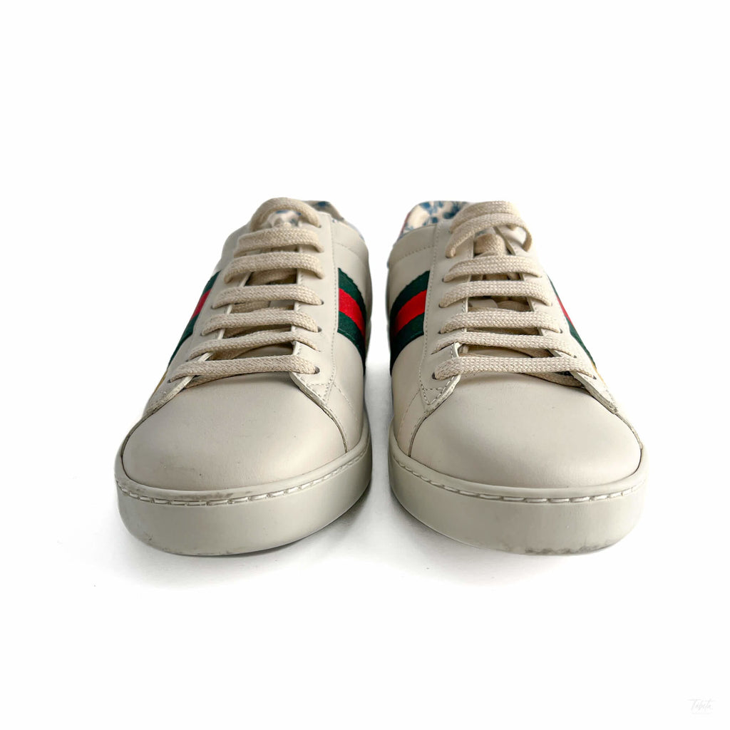 Second hand Gucci Ace Maxi logo Leather Striped Sneakers 37.5 White - Tabita Bags