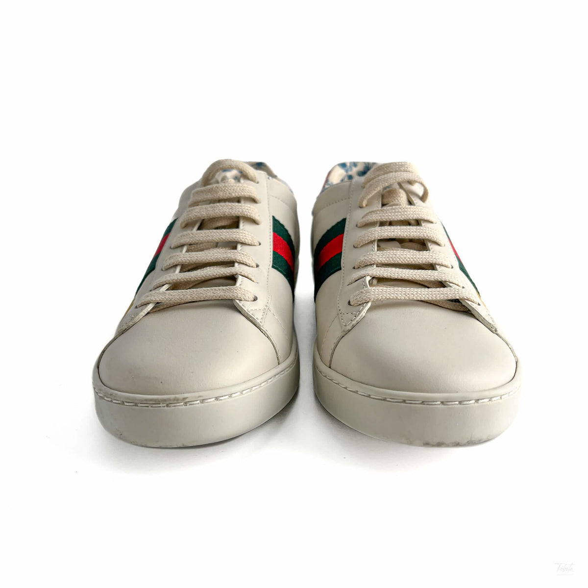 Second hand Gucci Ace Maxi logo Leather Striped Sneakers 37.5 White - Tabita Bags