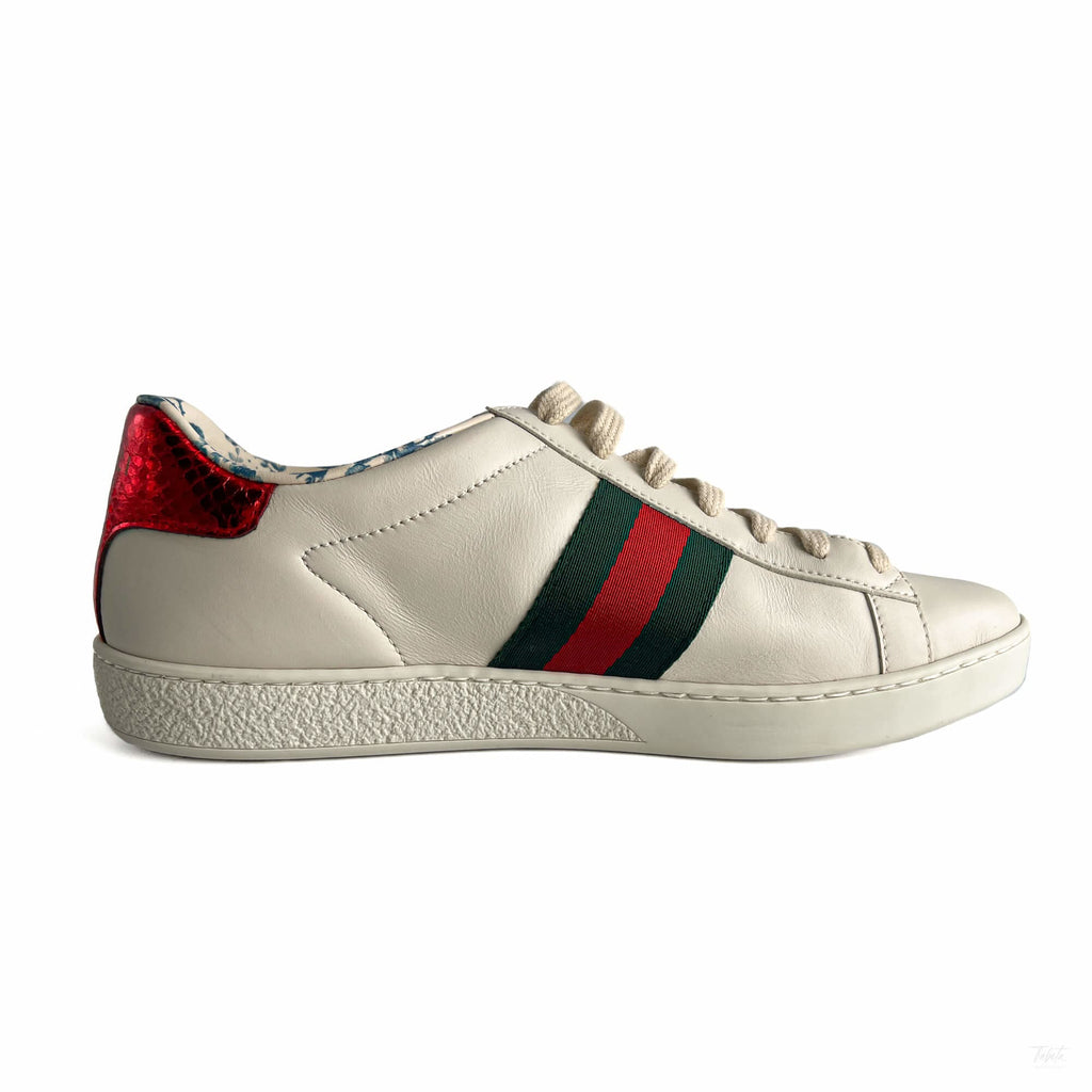Second hand Gucci Ace Maxi logo Leather Striped Sneakers 37.5 White - Tabita Bags
