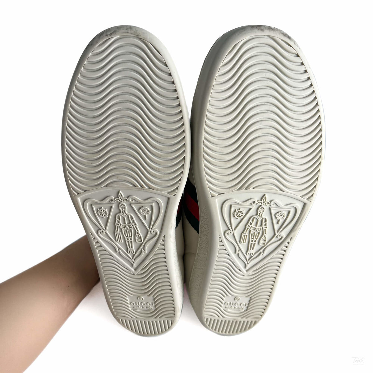 Second hand Gucci Ace Maxi logo Leather Striped Sneakers 37.5 White - Tabita Bags