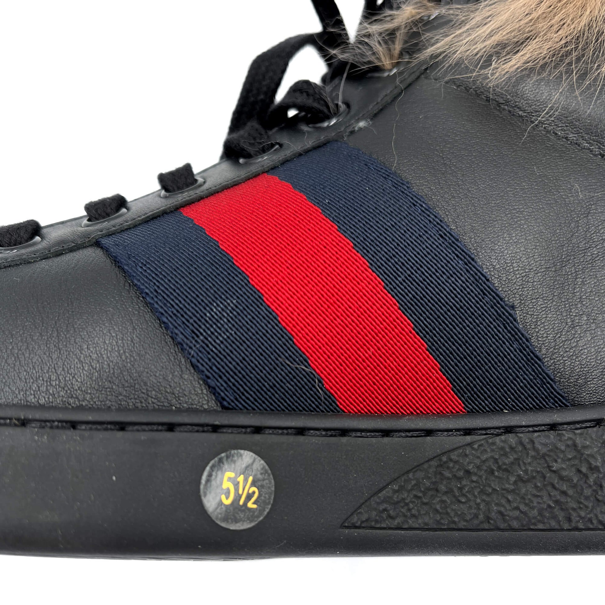 Ace Wool Striped Leather Sneakers Embroidered Bee Black