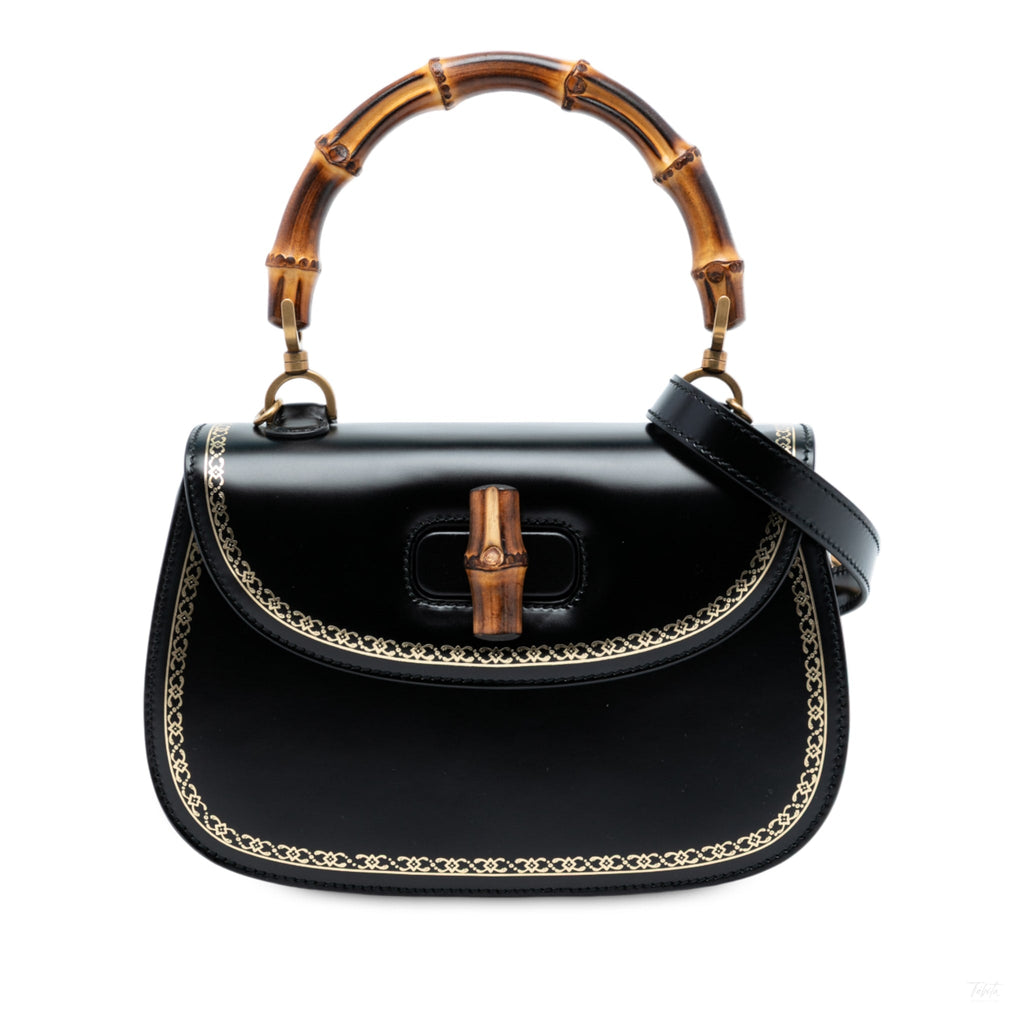 Second hand Gucci Bamboo Medium Leather Top - Handle Handbag Black - Tabita Bags