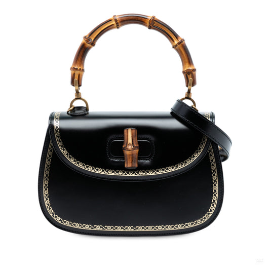 Second hand Gucci Bamboo Medium Leather Top - Handle Handbag Black - Tabita Bags