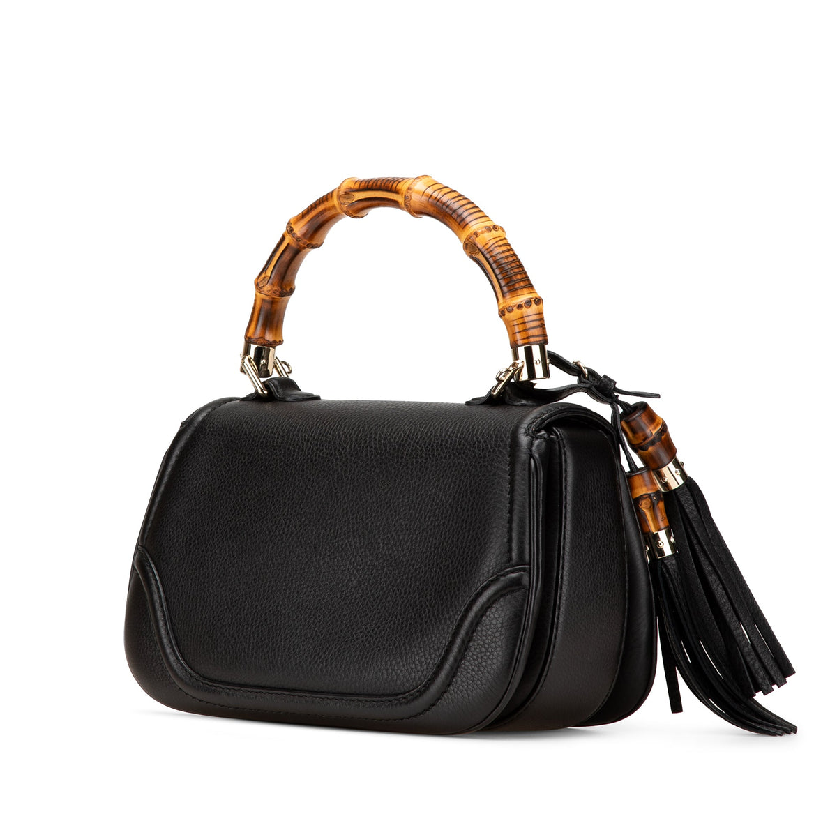 Second hand Gucci Bamboo Medium Leather Top - handle Handbag Black - Tabita Bags