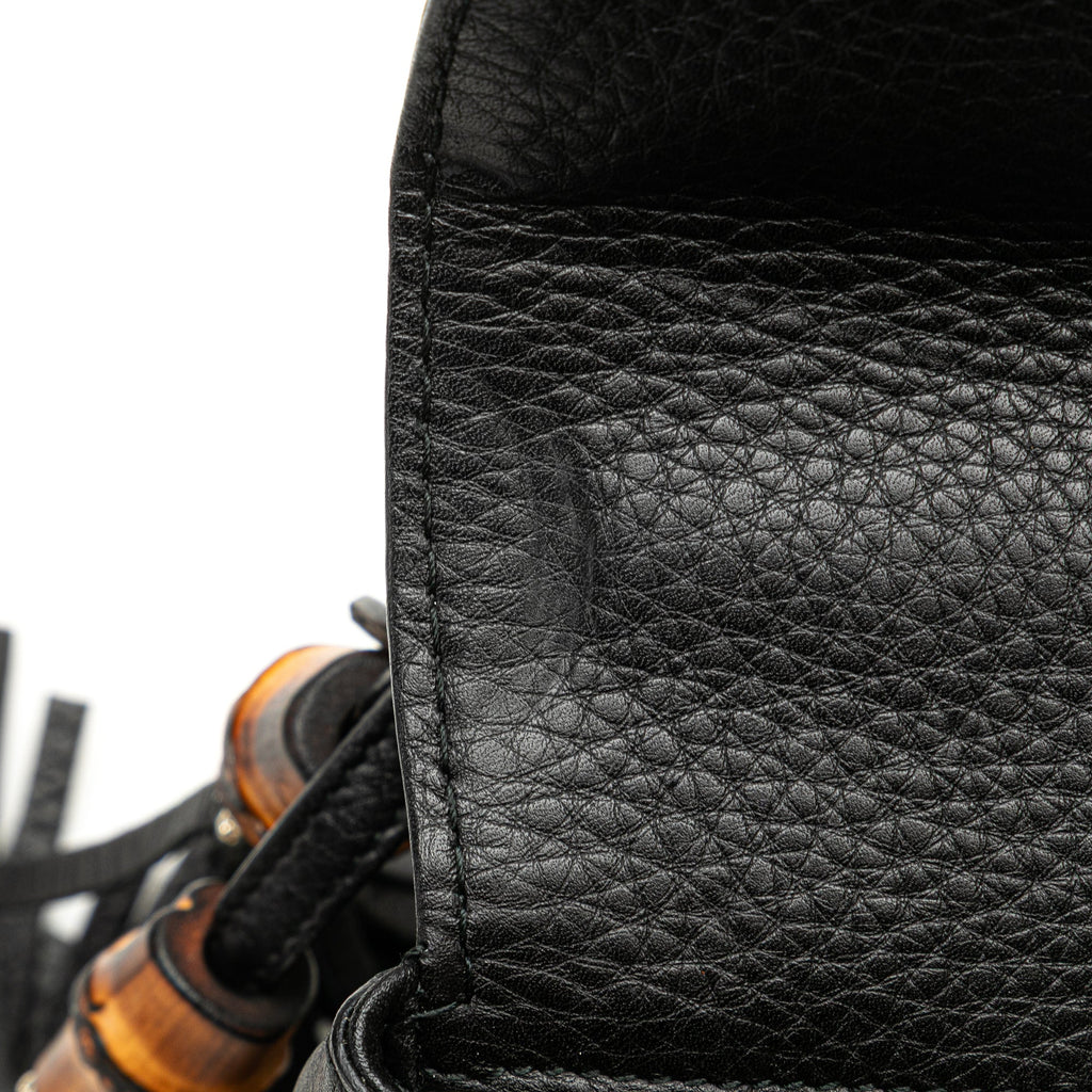 Second hand Gucci Bamboo Medium Leather Top - handle Handbag Black - Tabita Bags