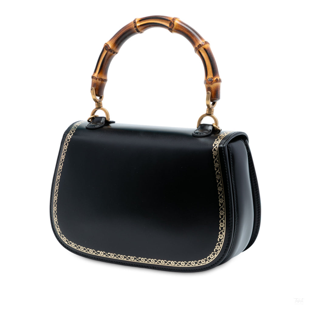 Second hand Gucci Bamboo Medium Leather Top - Handle Handbag Black - Tabita Bags
