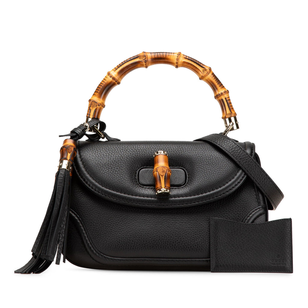 Second hand Gucci Bamboo Medium Leather Top - handle Handbag Black - Tabita Bags