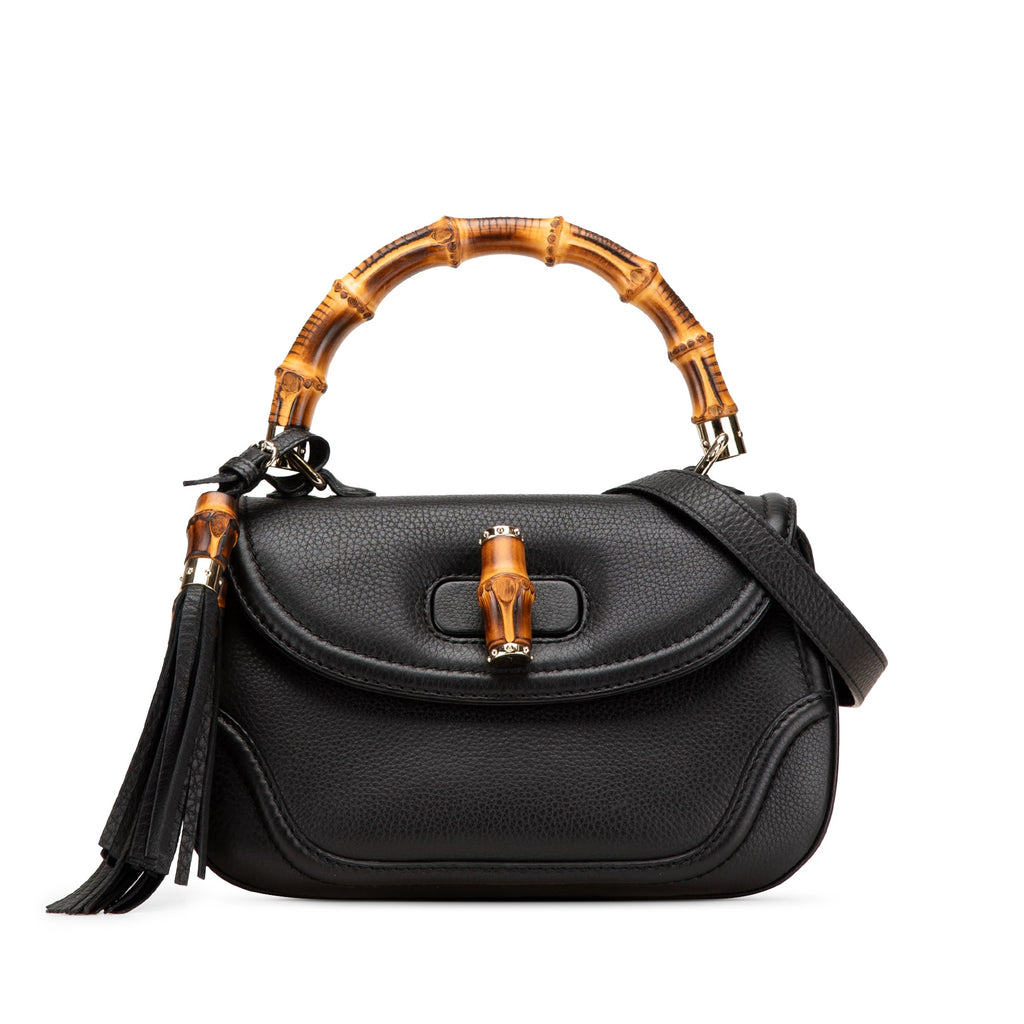 Second hand Gucci Bamboo Medium Leather Top - handle Handbag Black - Tabita Bags