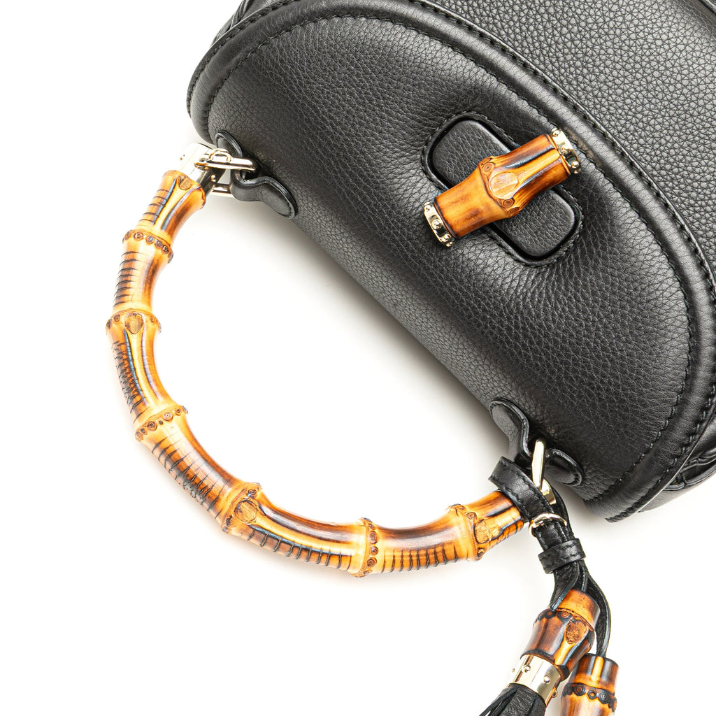 Second hand Gucci Bamboo Medium Leather Top - handle Handbag Black - Tabita Bags