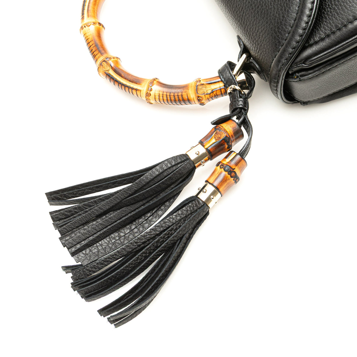Second hand Gucci Bamboo Medium Leather Top - handle Handbag Black - Tabita Bags