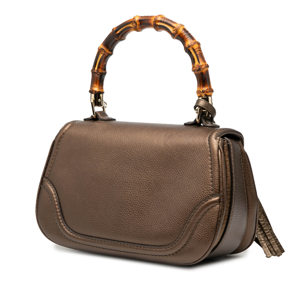 Second hand Gucci Bamboo Medium Leather Top - handle Handbag Brown - Tabita Bags