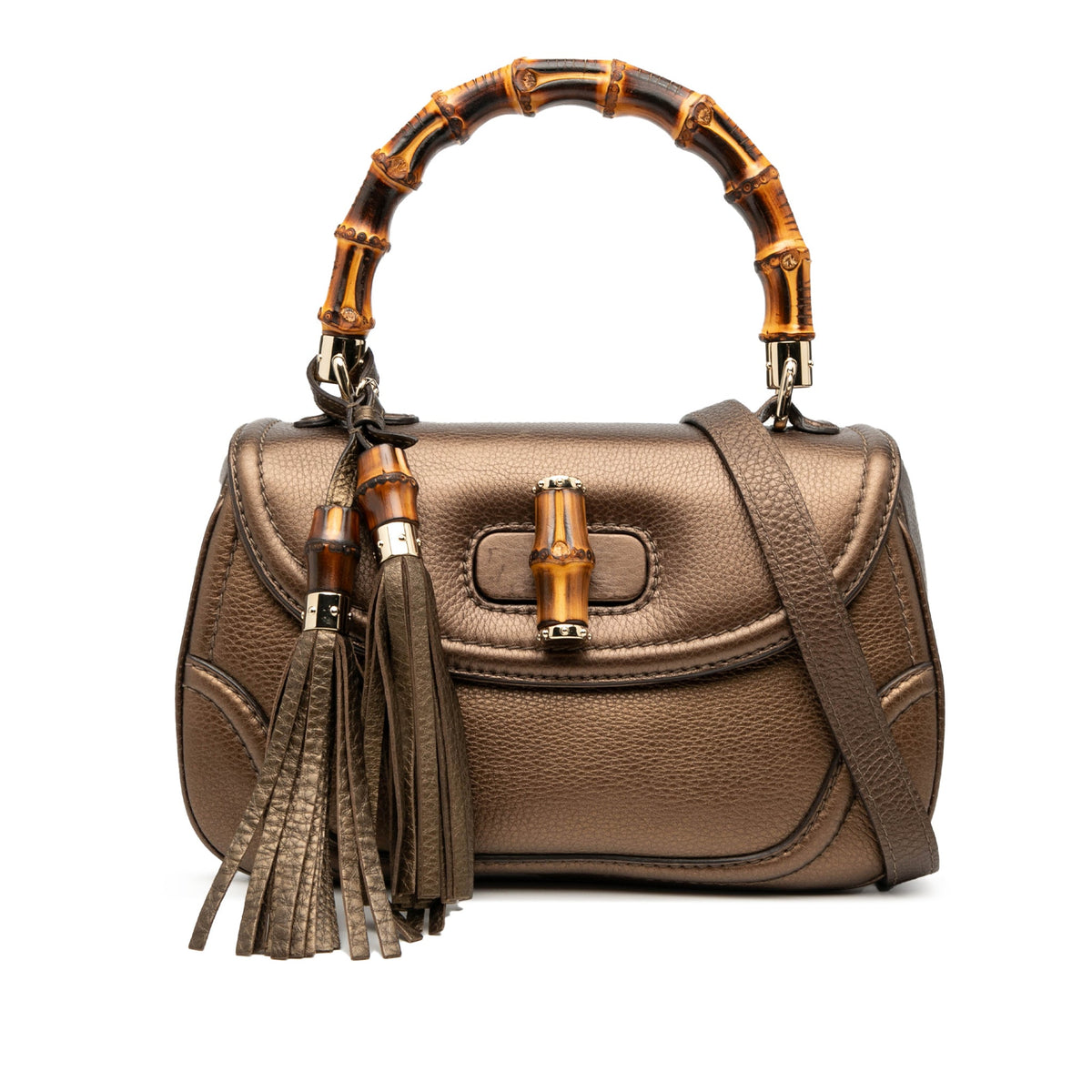 Second hand Gucci Bamboo Medium Leather Top - handle Handbag Brown - Tabita Bags