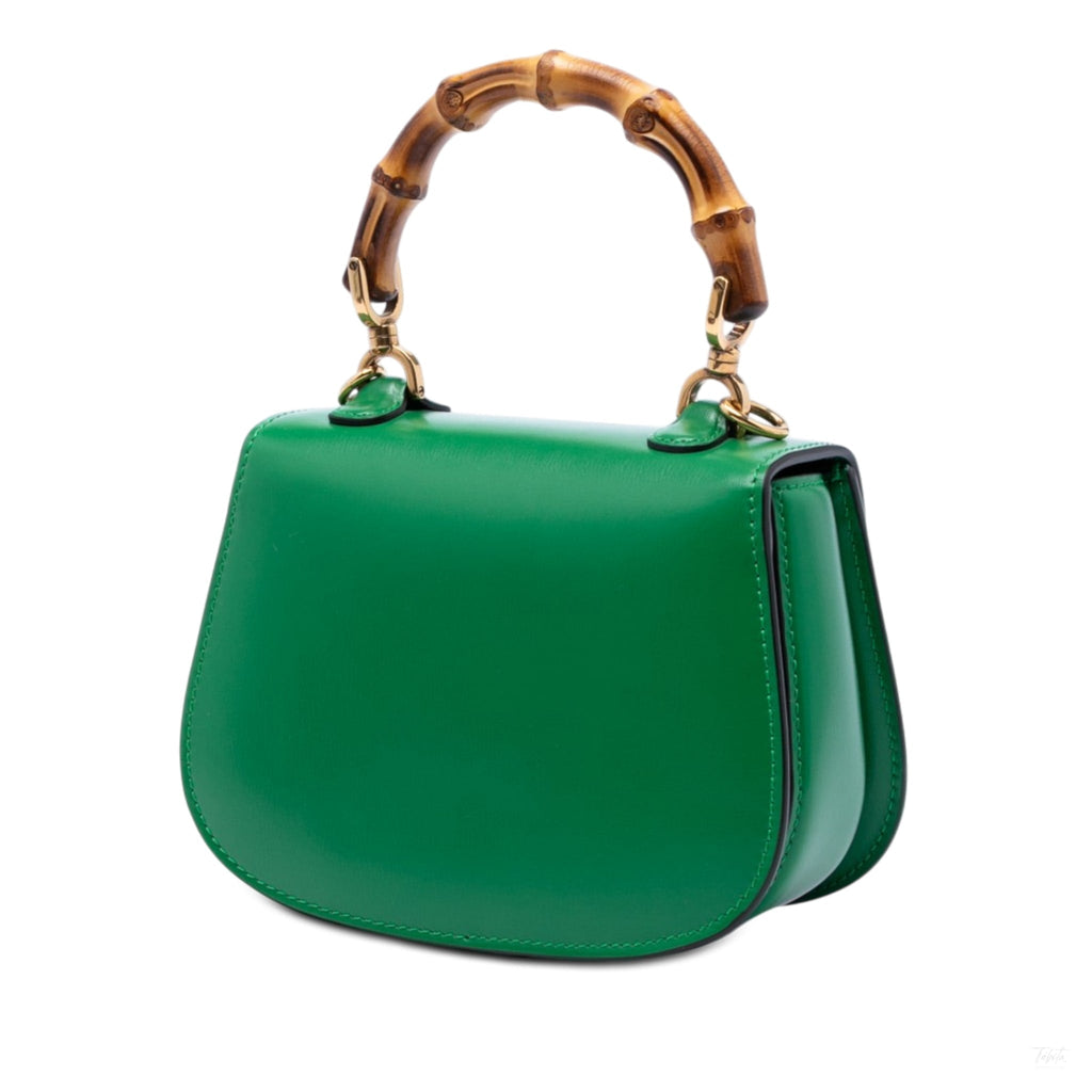 Second hand Gucci Bamboo Mini Leather Top - handle Handbag Green - Tabita Bags