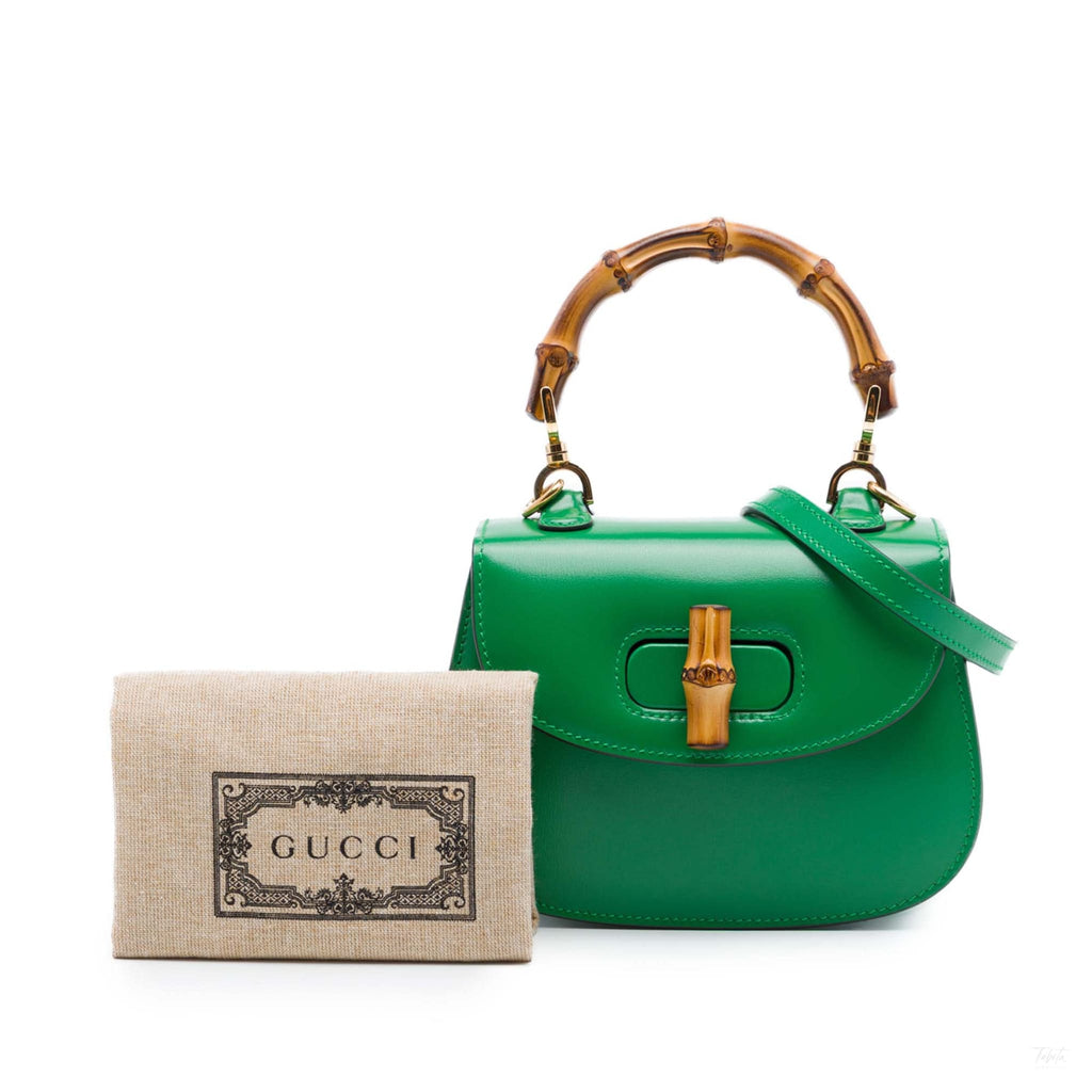 Second hand Gucci Bamboo Mini Leather Top-handle Handbag Green - Tabita Bags