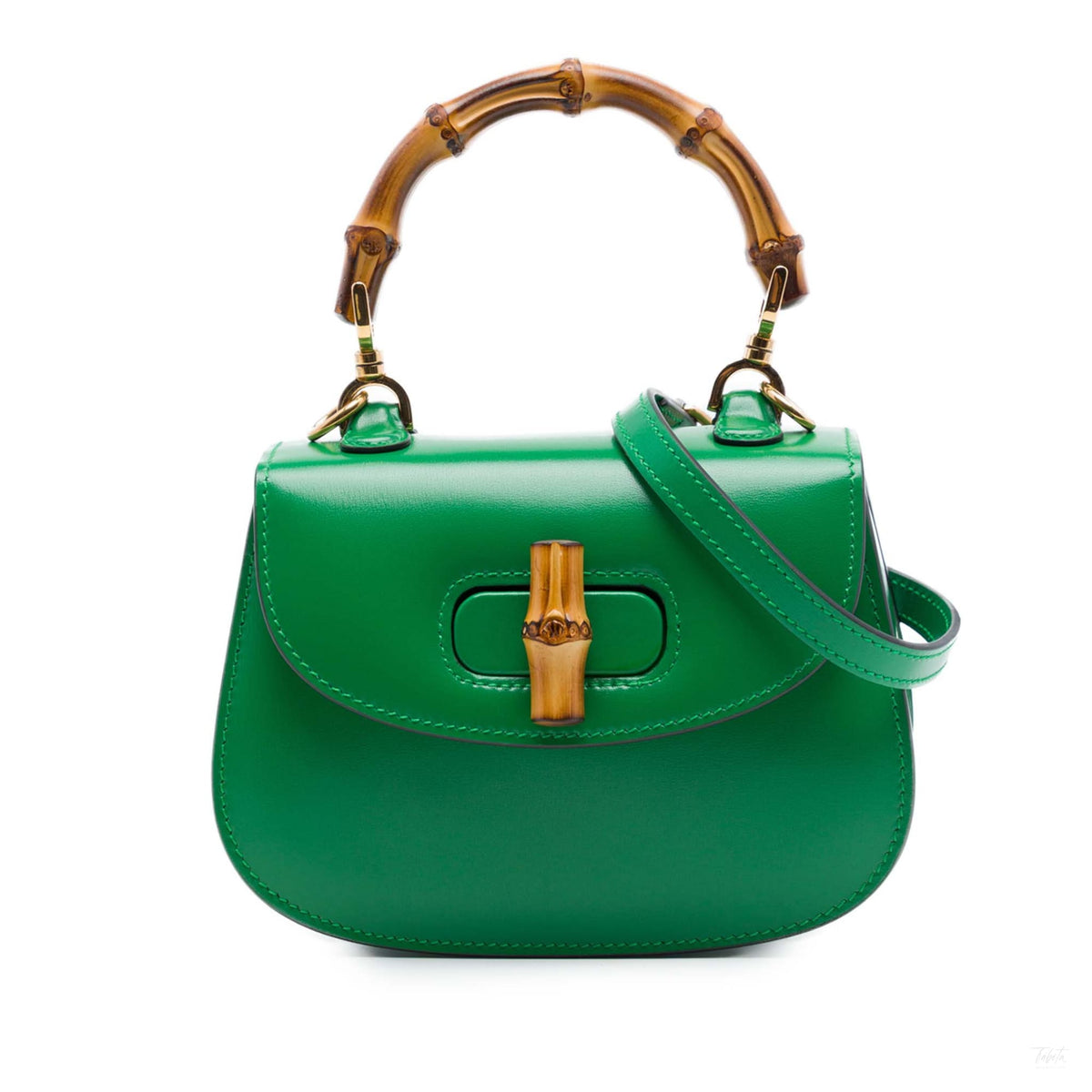 Second hand Gucci Bamboo Mini Leather Top-handle Handbag Green - Tabita Bags